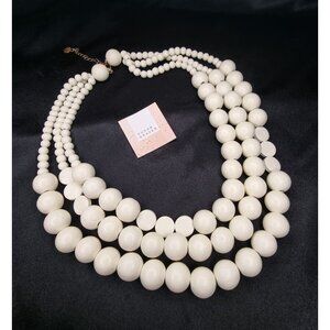 Susan Graver Multi-Strand White Wooden Beaded Necklace Statement Jewelry